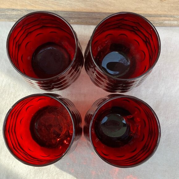 Anchor Hocking Red Bubble Ruby Glass 12oz Flat Tea Tumbler -Set of 4 - Picture 7 of 7